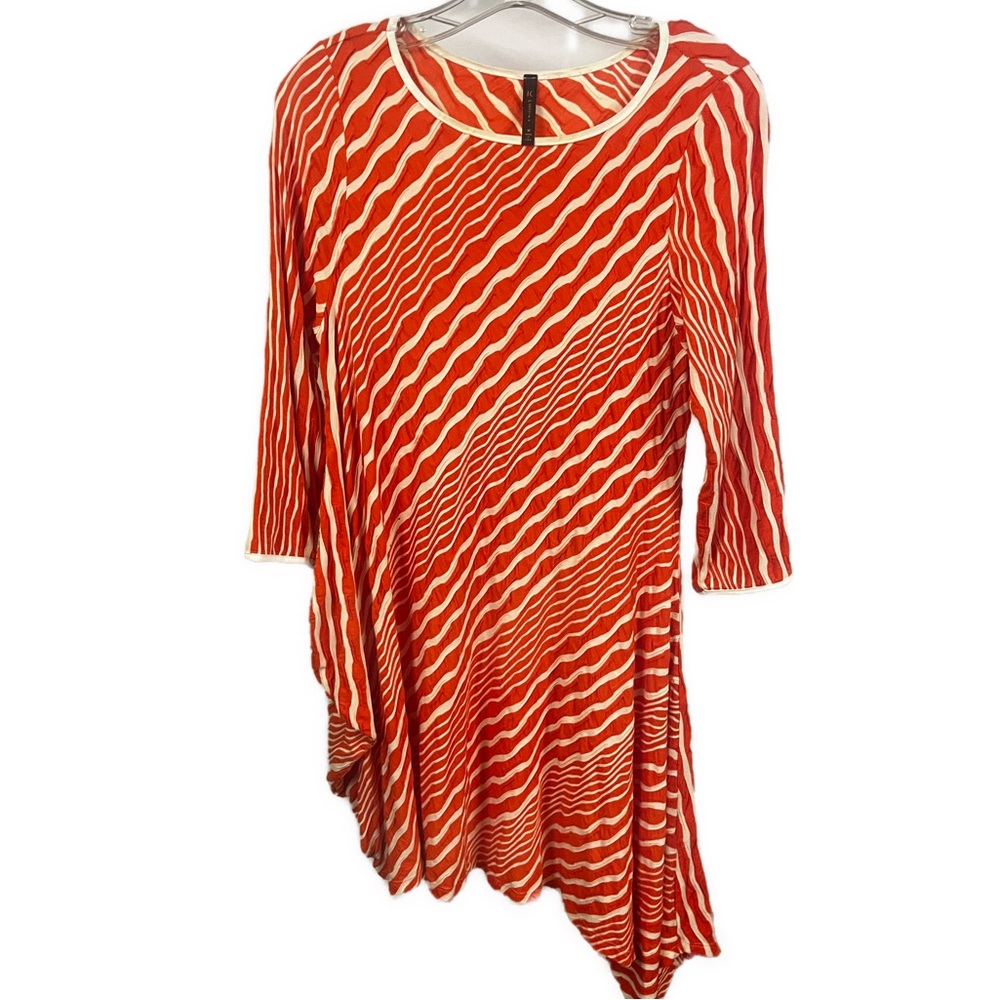IC by Connie K Women's Textured Avant Garde Orange Asymmetrical Tunic- Size M